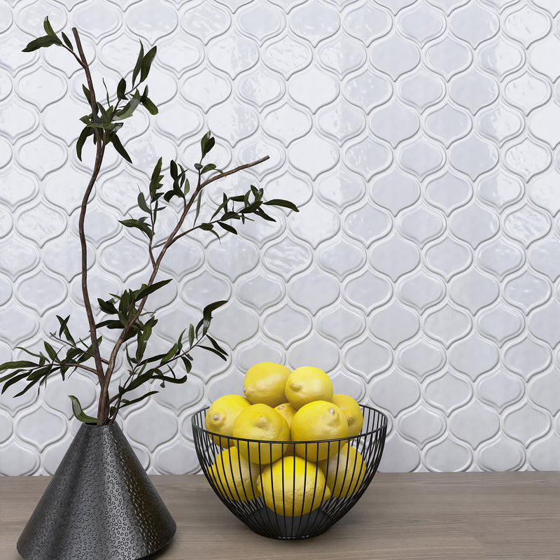 Classic White 9.69 in. x 11.97 in. Arabesque Glossy Glass Mosaic Tile