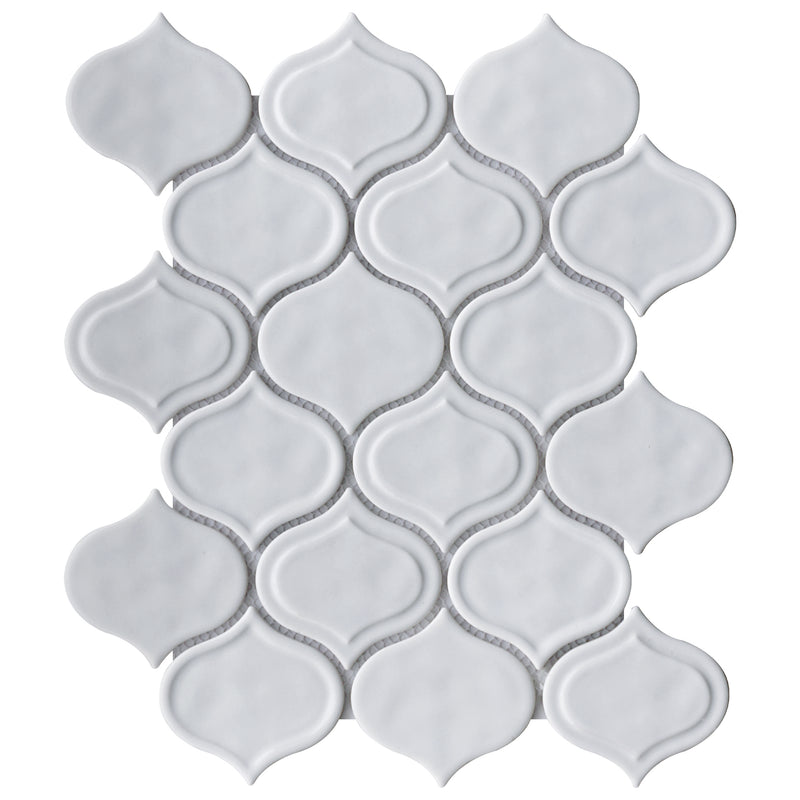 Classic White 9.69 in. x 11.97 in. Arabesque Glossy Glass Mosaic Tile