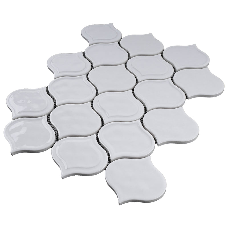 Classic White 9.69 in. x 11.97 in. Arabesque Glossy Glass Mosaic Tile