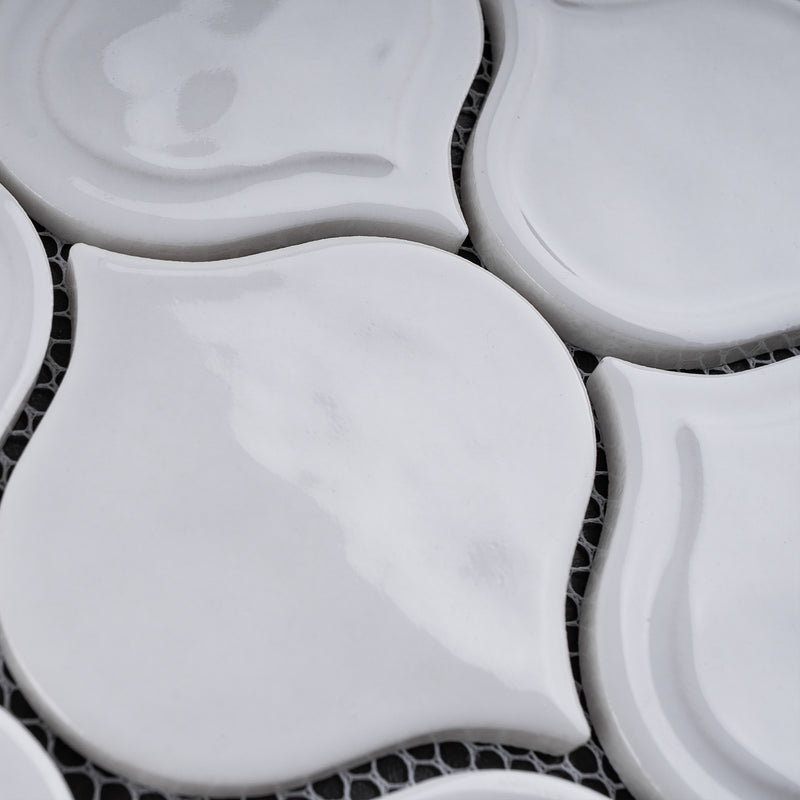 Classic White 9.69 in. x 11.97 in. Arabesque Glossy Glass Mosaic Tile