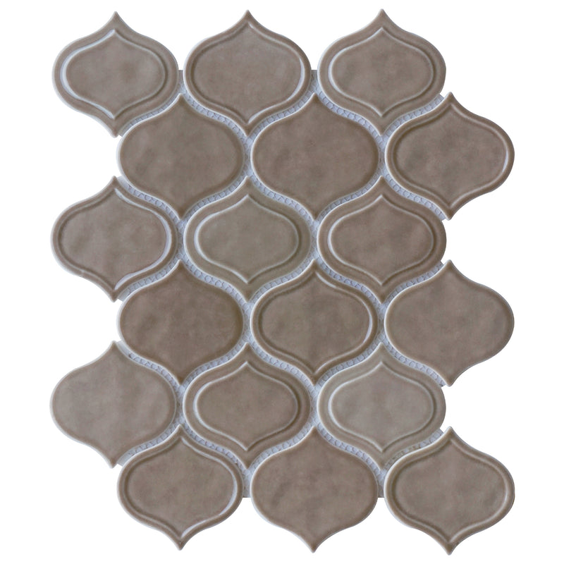 Classic Light Brown 9.69 in. x 11.97 in. Arabesque Glossy Glass Mosaic Tile