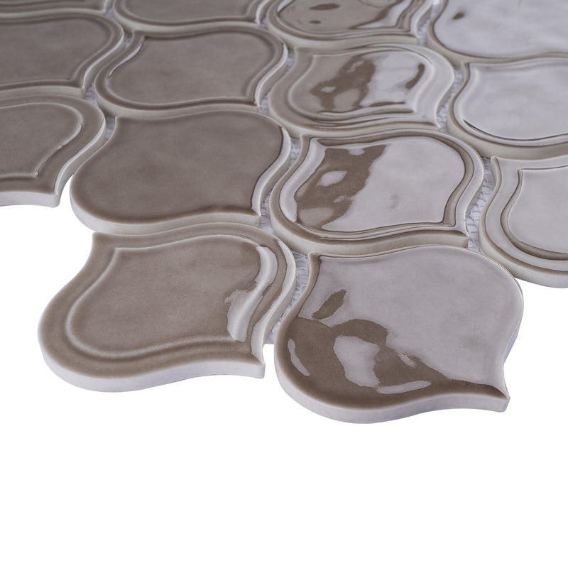 Classic Light Brown 9.69 in. x 11.97 in. Arabesque Glossy Glass Mosaic Tile
