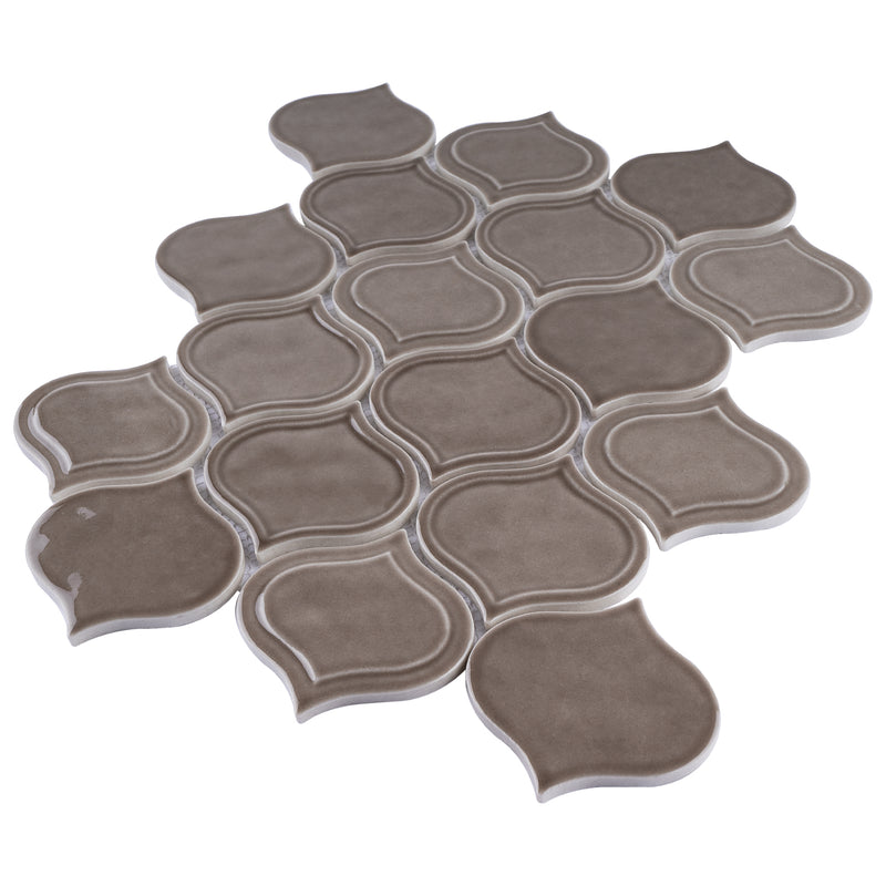 Classic Light Brown 9.69 in. x 11.97 in. Arabesque Glossy Glass Mosaic Tile