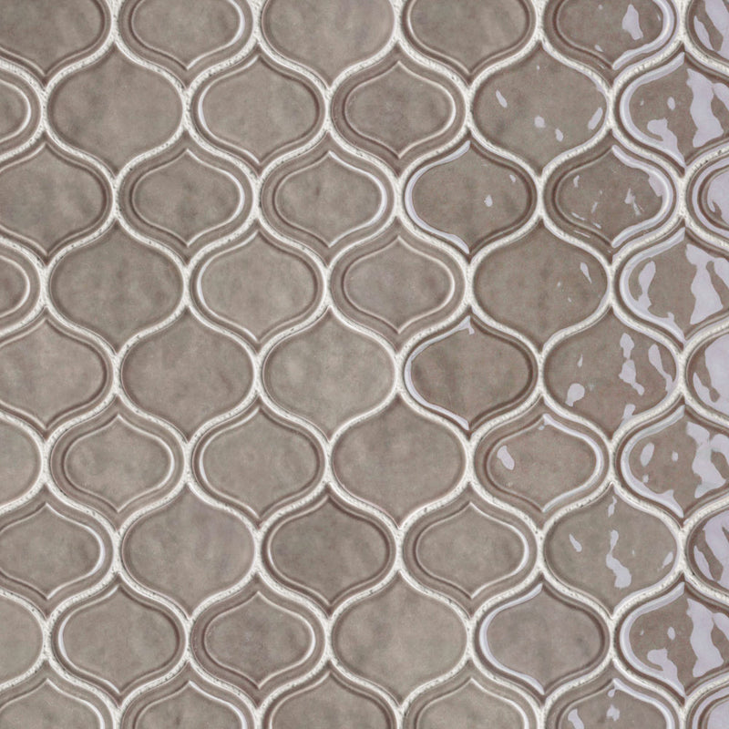 Classic Light Brown 9.69 in. x 11.97 in. Arabesque Glossy Glass Mosaic Tile