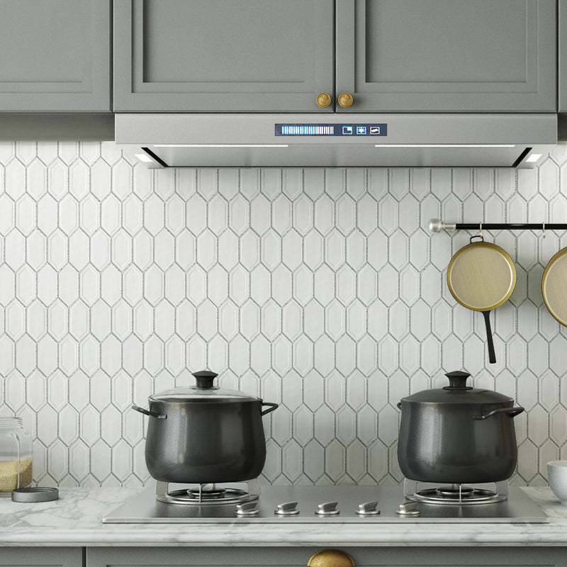 Classic White 13.31 in. x 10.24 in. Picket Glossy Glass Mosaic Tile