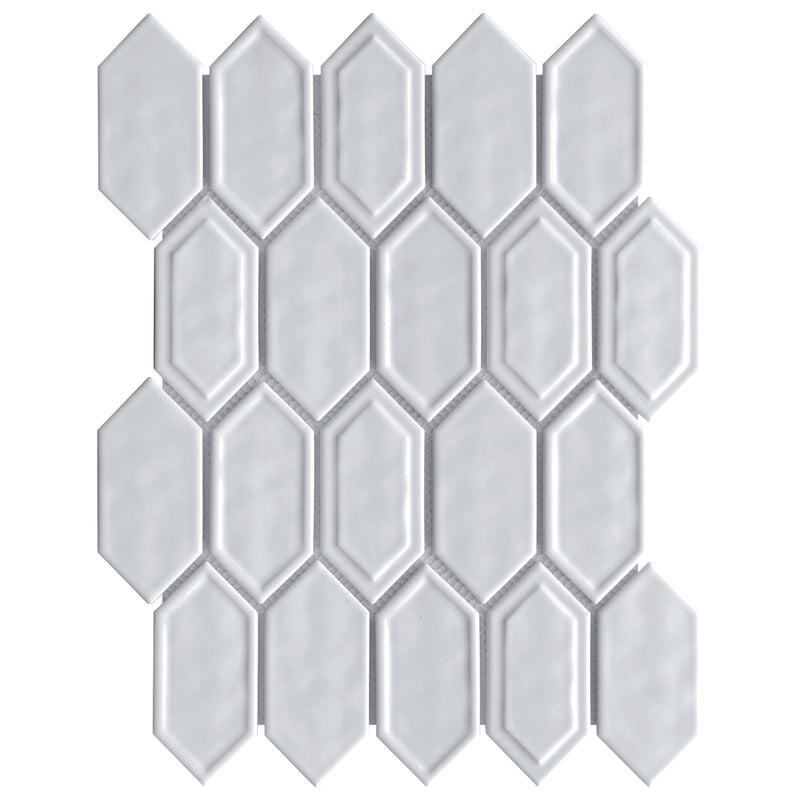 Classic White 13.31 in. x 10.24 in. Picket Glossy Glass Mosaic Tile