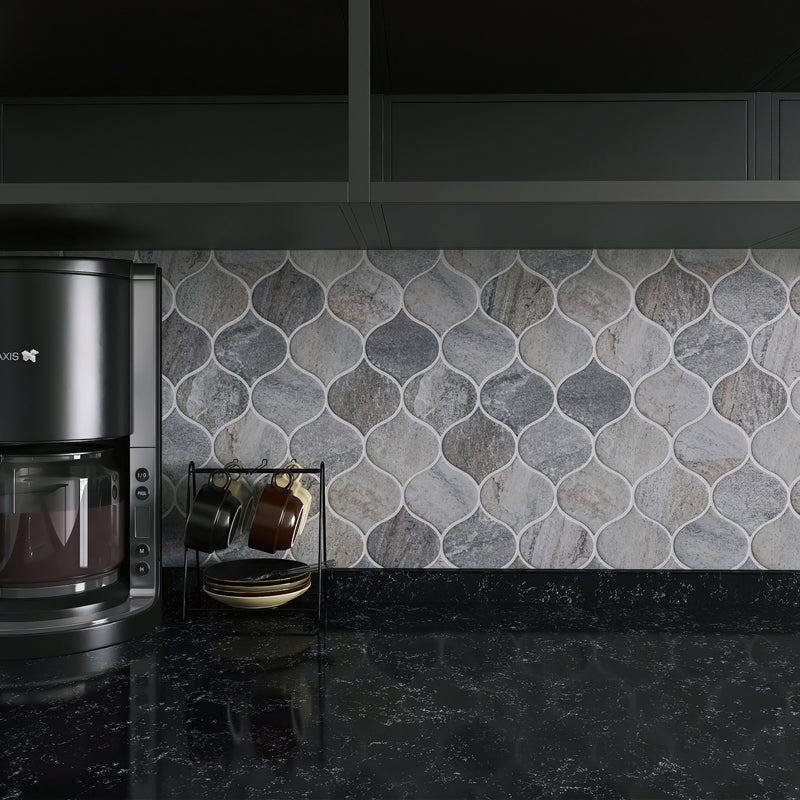 Ecoglassify Stone Gray 11.82 in. x 10.08 in. Arabesque Matte Glass Mosaic Tile