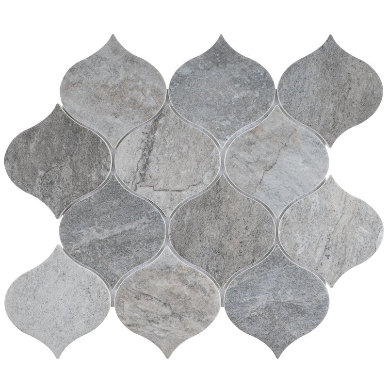 Ecoglassify Stone Gray 11.82 in. x 10.08 in. Arabesque Matte Glass Mosaic Tile