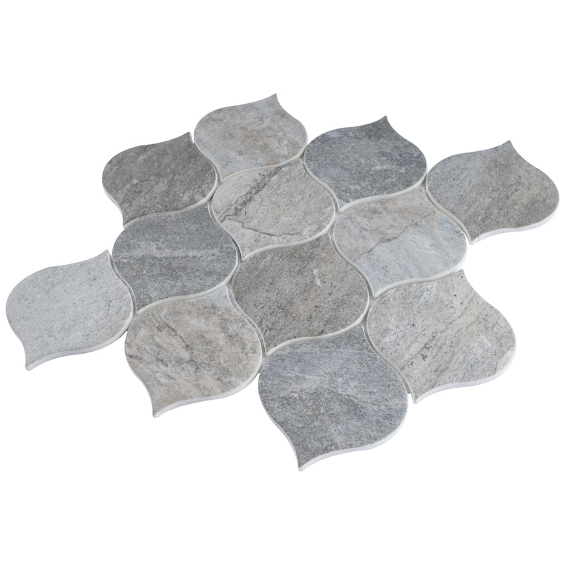 Ecoglassify Stone Gray 11.82 in. x 10.08 in. Arabesque Matte Glass Mosaic Tile