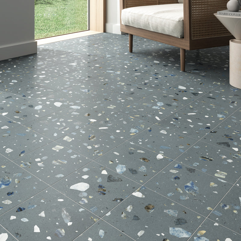 Terrazo 8.03"x8.03" Matte Porcelain Floor and Wall Tile - Avio Blue