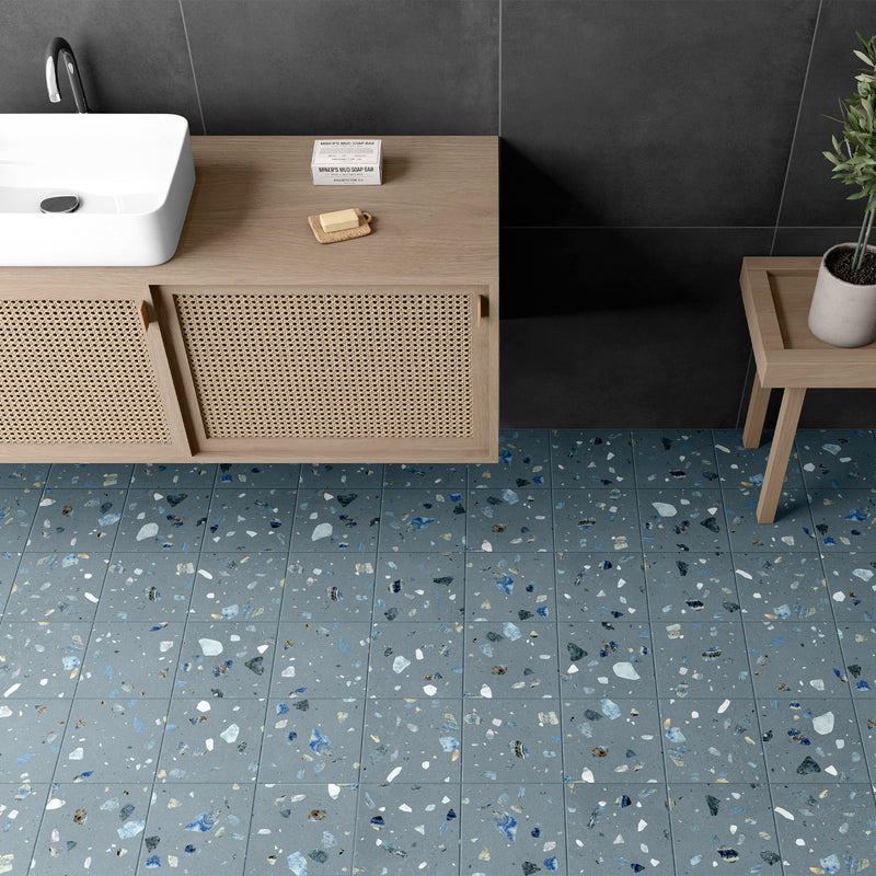 Terrazo 8.03"x8.03" Matte Porcelain Floor and Wall Tile - Avio Blue