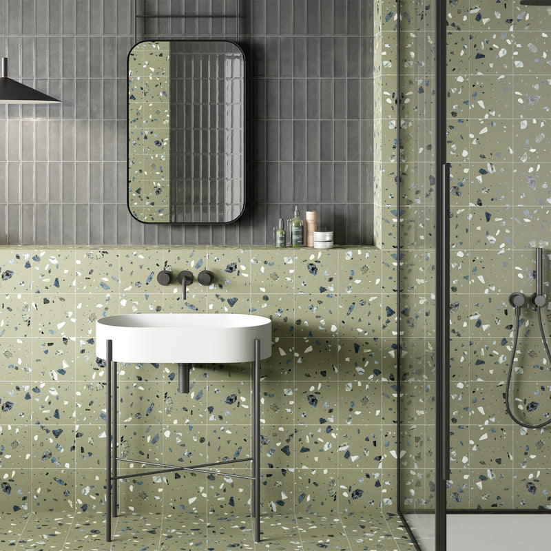Terrazo 8.03"x8.03" Matte Porcelain Floor and Wall Tile - Menta Green