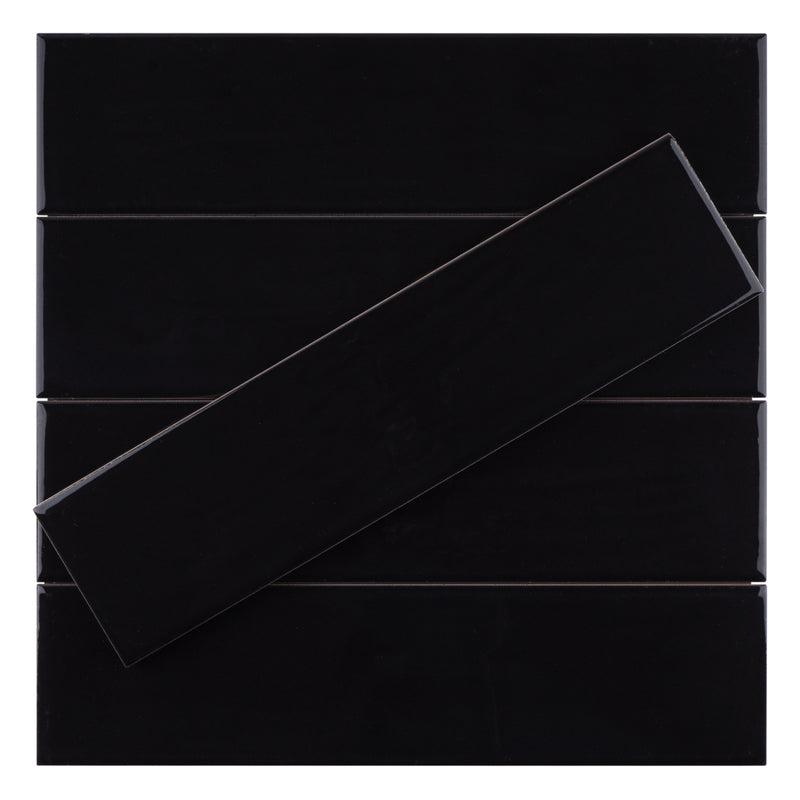 ZARATI 2.95"x11.81" Polished Ceramic Wall Tile - Black