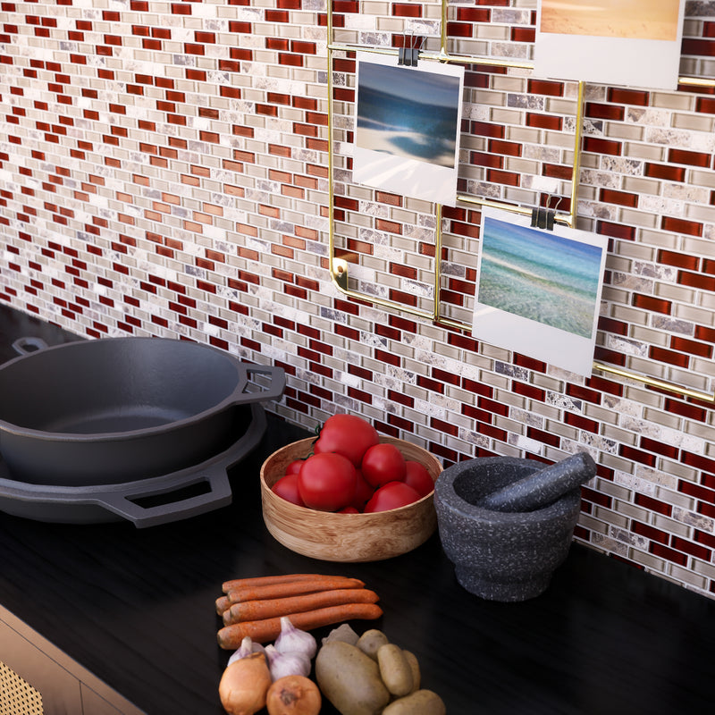 BCD-06  Cherry Mix Grey Brick Glass Mosaic Tile