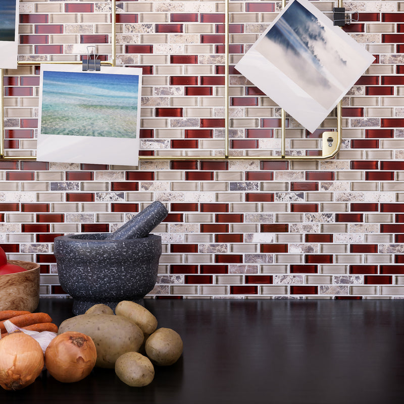 BCD-06  Cherry Mix Grey Brick Glass Mosaic Tile