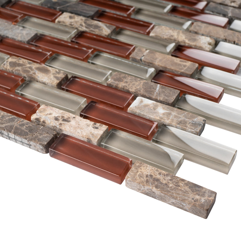 BCD-06  Cherry Mix Grey Brick Glass Mosaic Tile