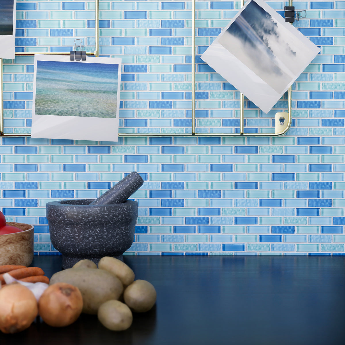 Multile(Multi Tile) Maldives blue brick glass mosaic tile-mosaic