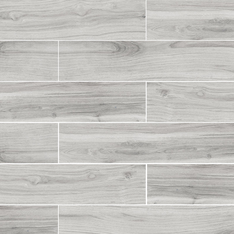 BOLZANO  Grey Wood Look Matte Porcelain Tile 8"X48" Wall & Floor