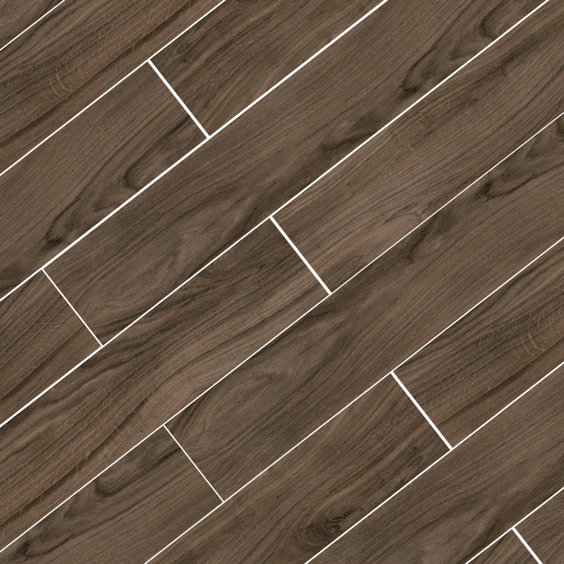 BOLZANO  Coffee Wood Look Matte Porcelain Tile 8"X48" Wall & Floor