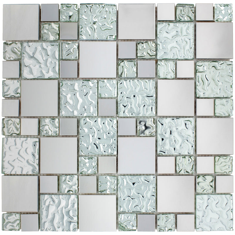 BSS-01  Silver Glass With Stainless Steel Mosaic Tile