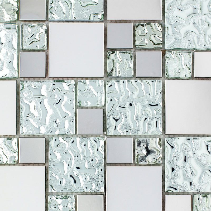 BSS-01  Silver Glass With Stainless Steel Mosaic Tile