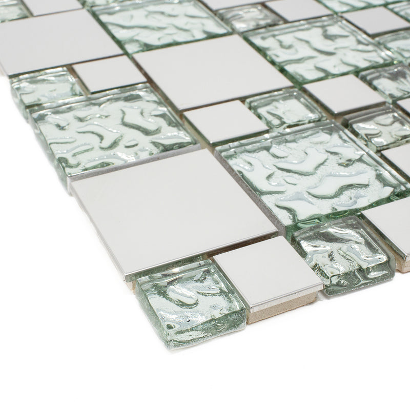 BSS-01  Silver Glass With Stainless Steel Mosaic Tile