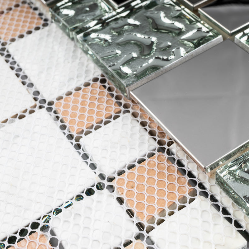 BSS-01  Silver Glass With Stainless Steel Mosaic Tile