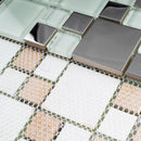 BSS-02  Stainless Steel & Soft White Glass Mosaic Tile