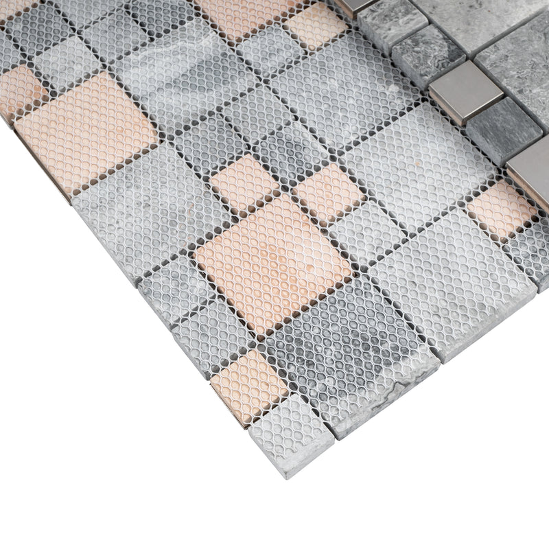 BSS-04  Stainless Steel & Bardiglio Grey Marble Mosaic Tile