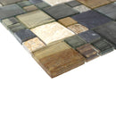 BSS-06  Grey Brown Wood Look Glass And Stone Mosaic Tile