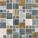BSS-06  Grey Brown Wood Look Glass And Stone Mosaic Tile