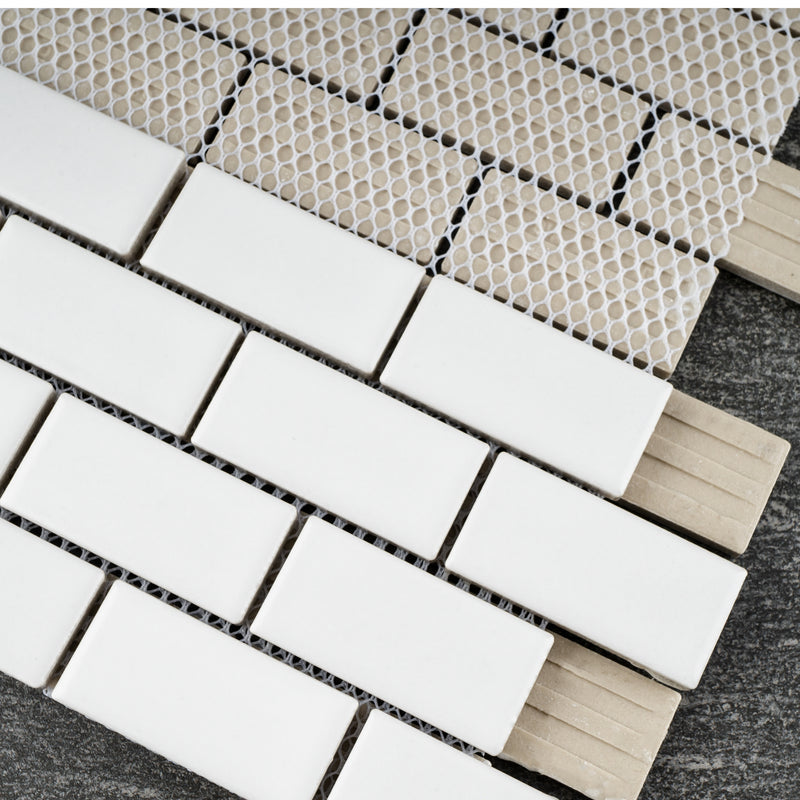 BT-PM15  1 X 2 White Porcelain Satin Mosaic Tile