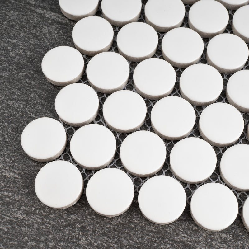 BT-PM01  White Tiny Dot Porcelain Satin Mosaic Tile