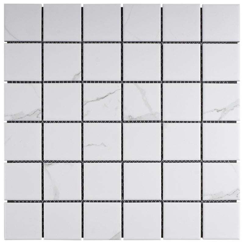 BT-PM24  2" White Cararra Porcelain Satin Mosaic Tile