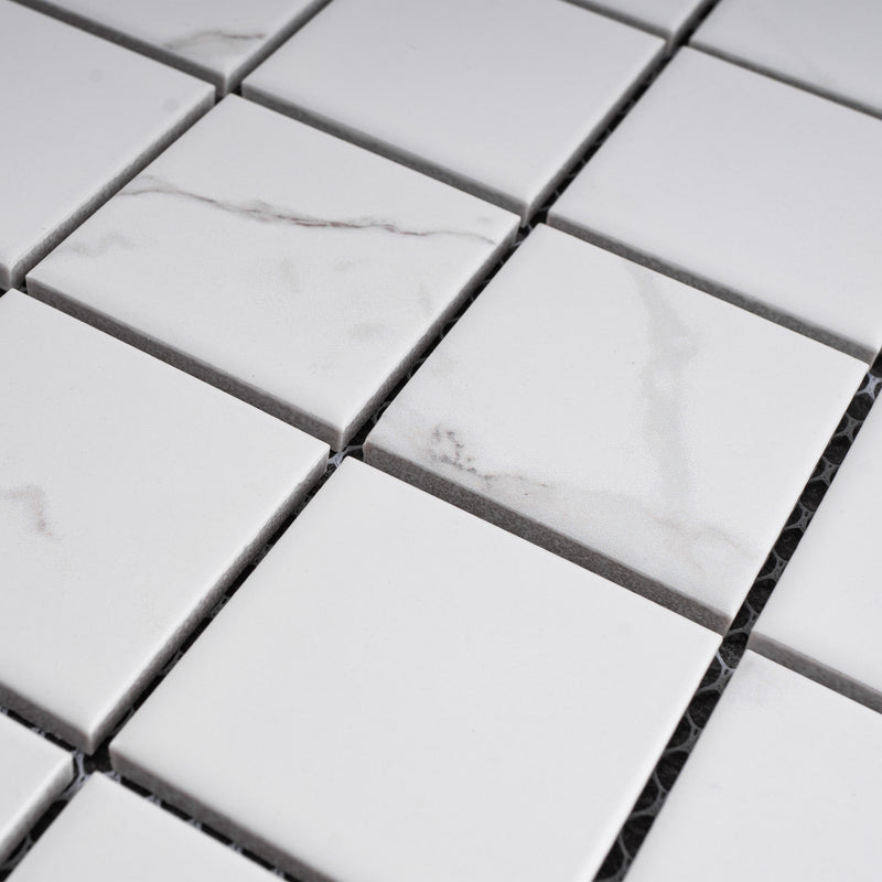 BT-PM24  2" White Cararra Porcelain Satin Mosaic Tile