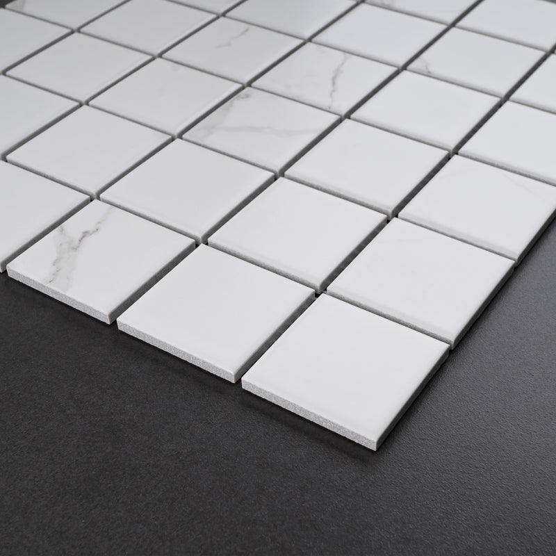 BT-PM24  2" White Cararra Porcelain Satin Mosaic Tile