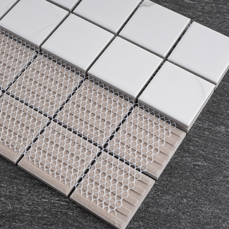 BT-PM24  2" White Cararra Porcelain Satin Mosaic Tile