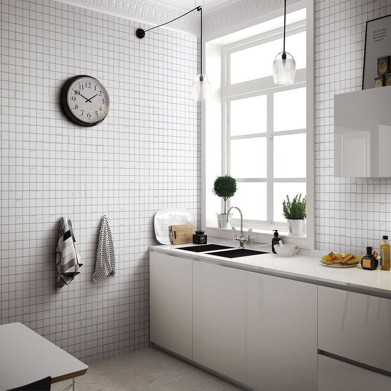 BT-PM24  2" White Cararra Porcelain Satin Mosaic Tile