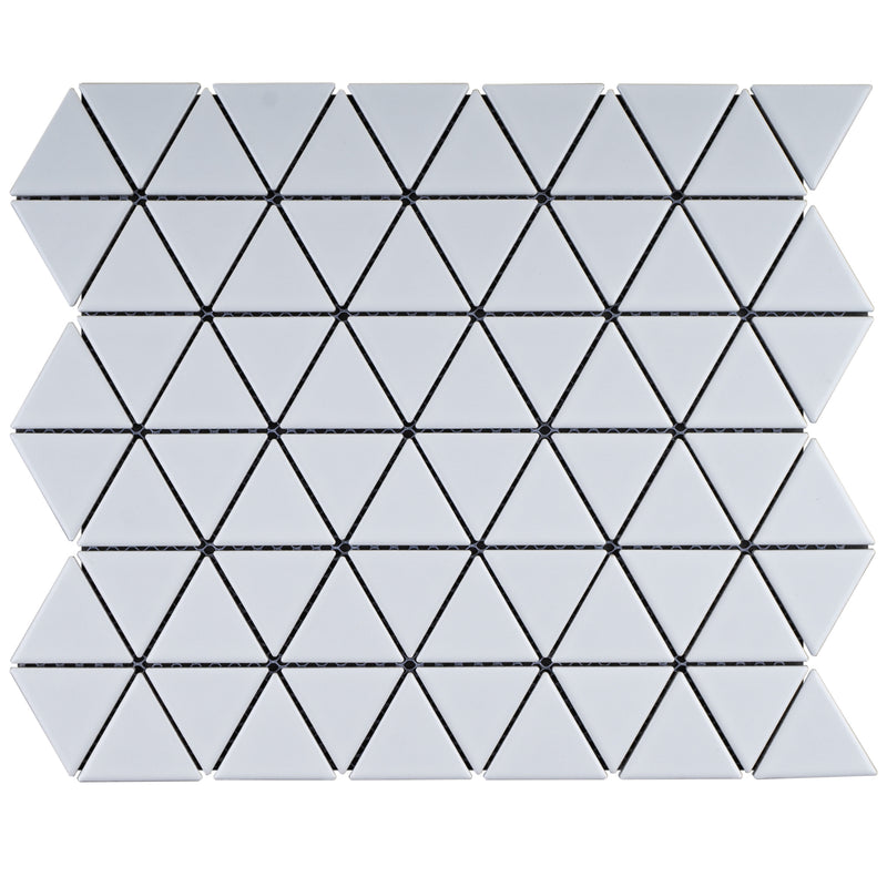 BT-PM25  1-1/2 x 1-1/2 Triangle White Cararra Porcelain Satin Mosaic Tile - White