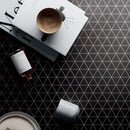 BT-PM26  1-1/2 x 1-1/2 Triangle White Cararra Porcelain Satin Mosaic Tile - Black