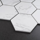 BT-PM27  4" Hexagon White Cararra Porcelain Satin Mosaic Tile