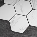 BT-PM27  4" Hexagon White Cararra Porcelain Satin Mosaic Tile
