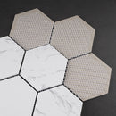 BT-PM27  4" Hexagon White Cararra Porcelain Satin Mosaic Tile