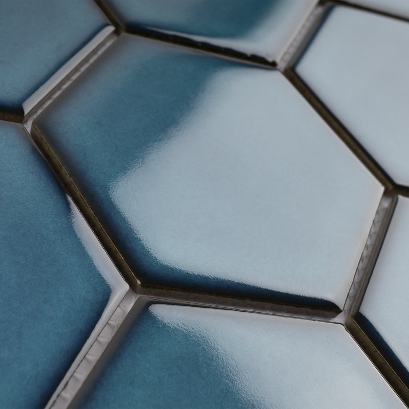 BT-PM29  4" Crystal White Cararra Porcelain Satin Mosaic Tile - Blue