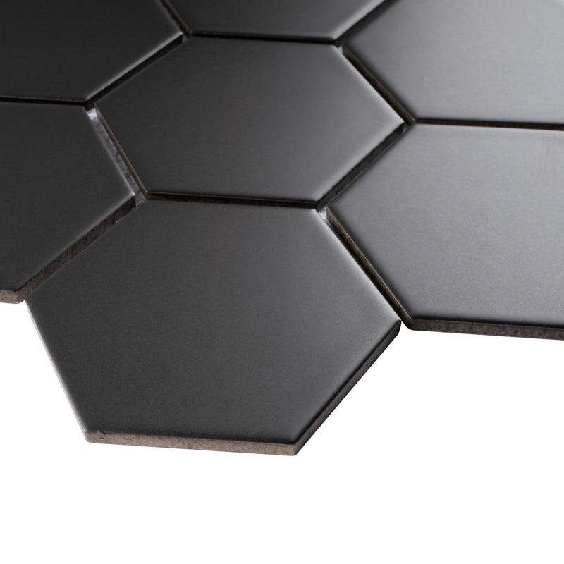 BT-PM04  M Size Hexagon Grey Black Porcelain Satin Mosaic Tile