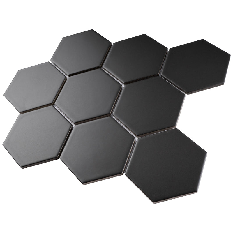 BT-PM04  M Size Hexagon Grey Black Porcelain Satin Mosaic Tile