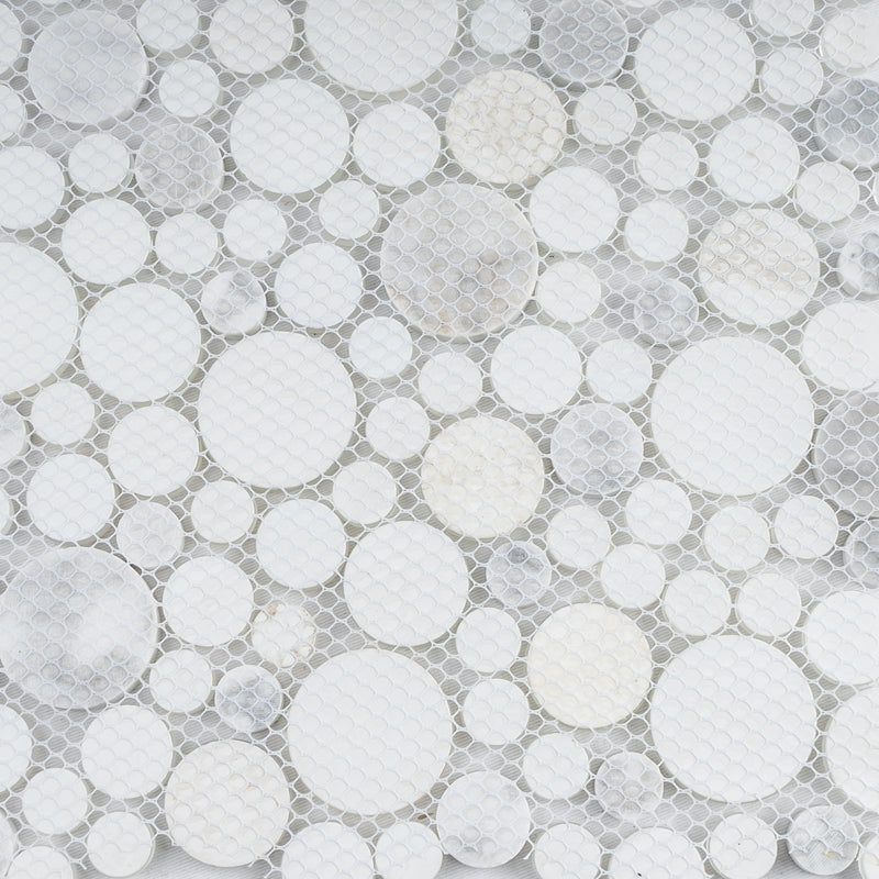 BUBW-02  White Glass And Carrara Bubble Mosaic Tile