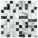 CES-03  Crackle Series - Ink White & Black Glass Mosaic Tile
