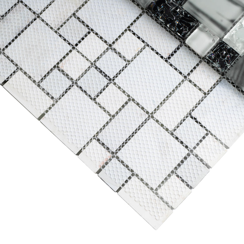 CES-03  Crackle Series - Ink White & Black Glass Mosaic Tile