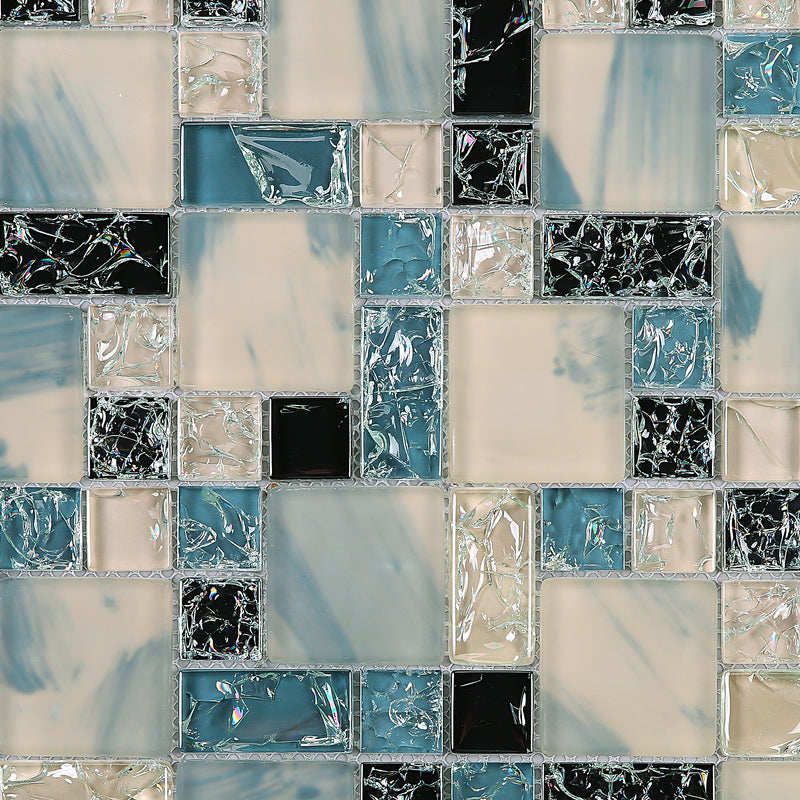CES-04  Crackle Series - Ink Blue & White & Black Glass Mosaic Tile